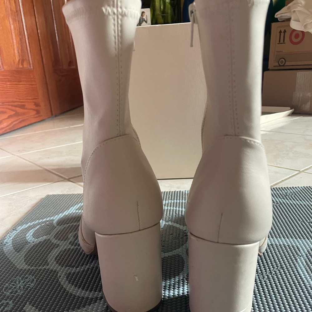 a new day Cream Heeled Boots with Chunky Block Heel
